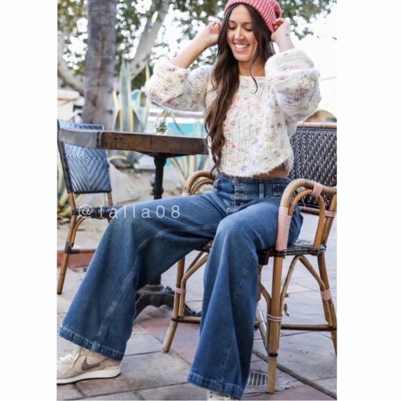 Free People Care Super Sweeper Wide Leg Flood Jeans - Picture 3 of 15